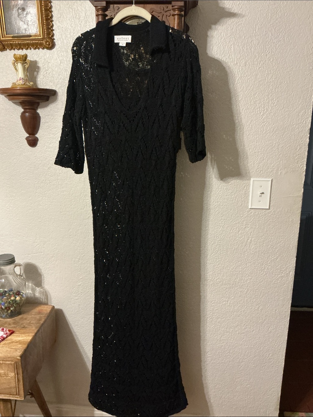 Velvet by Graham & Spencer Black Crochet Knit Maxi Dress